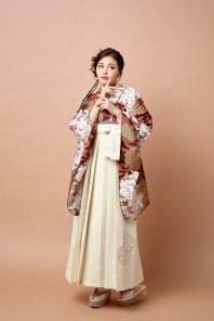 atelierL　流水に雪輪とぼたん　二尺袖/袴