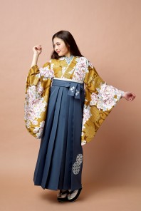 atelierL　流水に雪輪とぼたん　二尺袖/袴